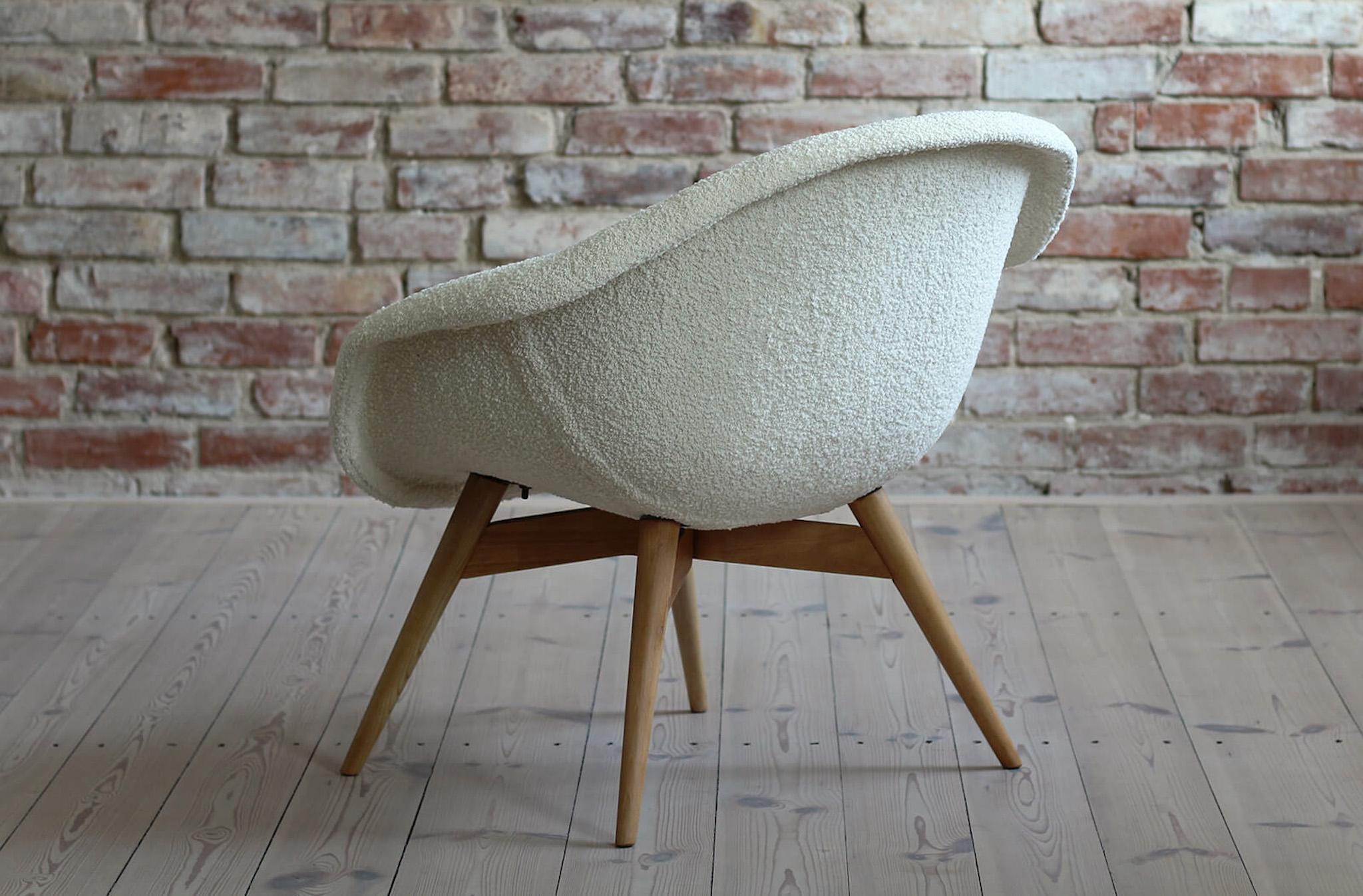 Mid-20th Century Mid Century Modern Lounge Chair by M. Navrátil, 1950s, French Boucle Fabric For Sale