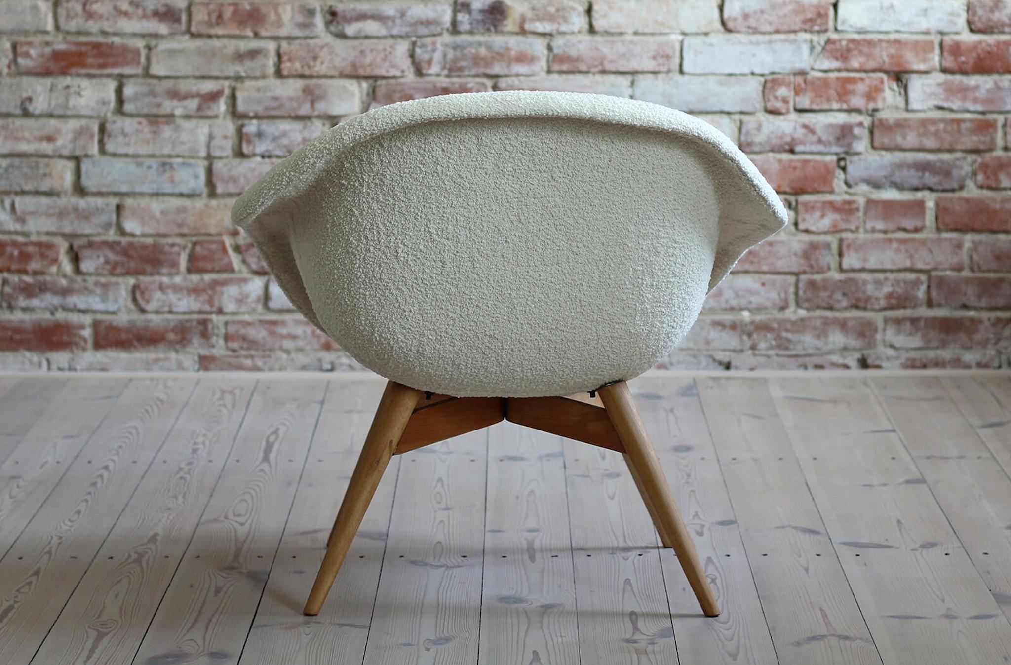 Fiberglass Mid Century Modern Lounge Chair by M. Navrátil, 1950s, French Boucle Fabric For Sale