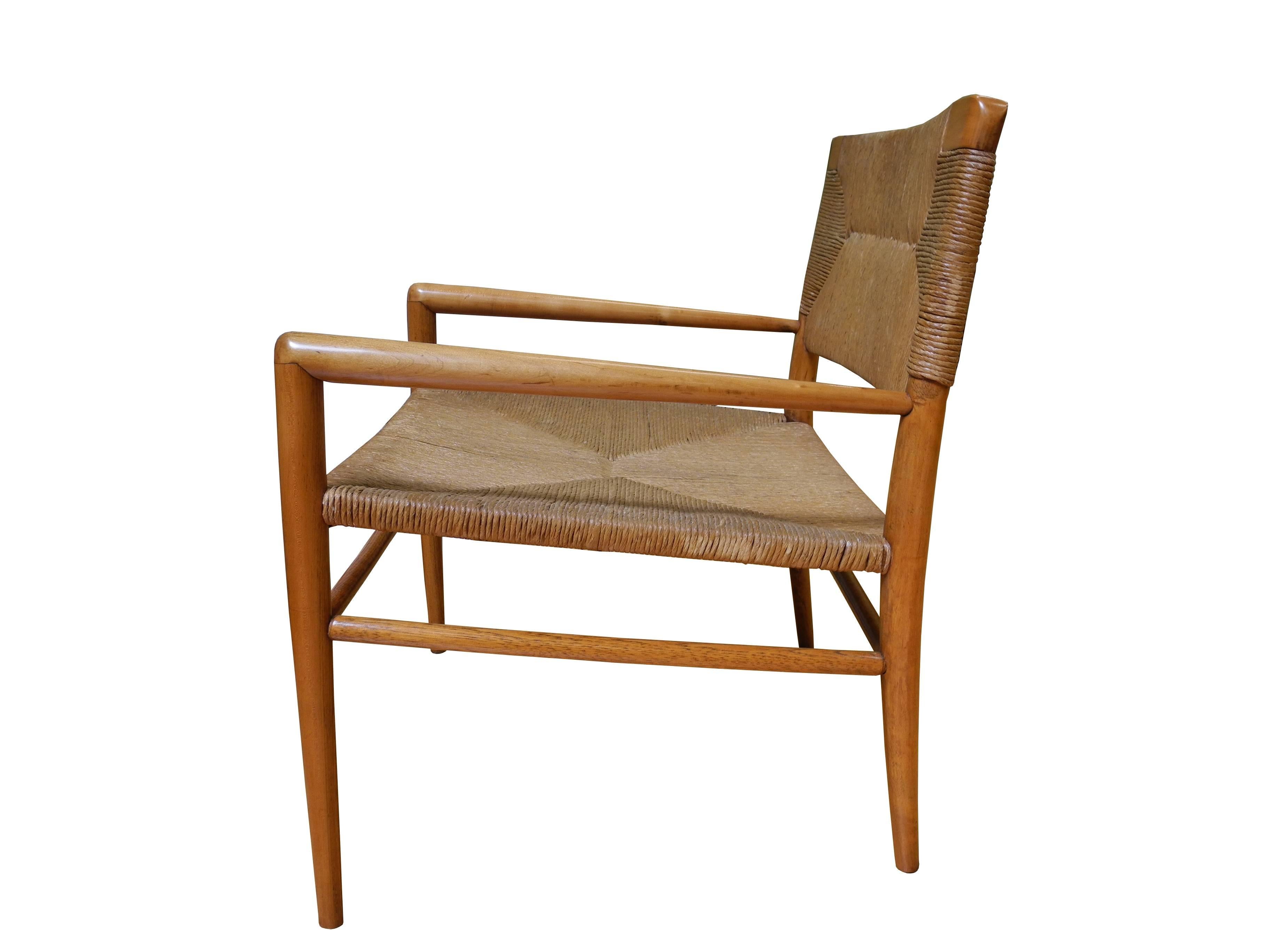 Mid-Century Modern Lounge Chair by Mel Smilow Furniture in Walnut and Rush In Good Condition For Sale In Hudson, NY