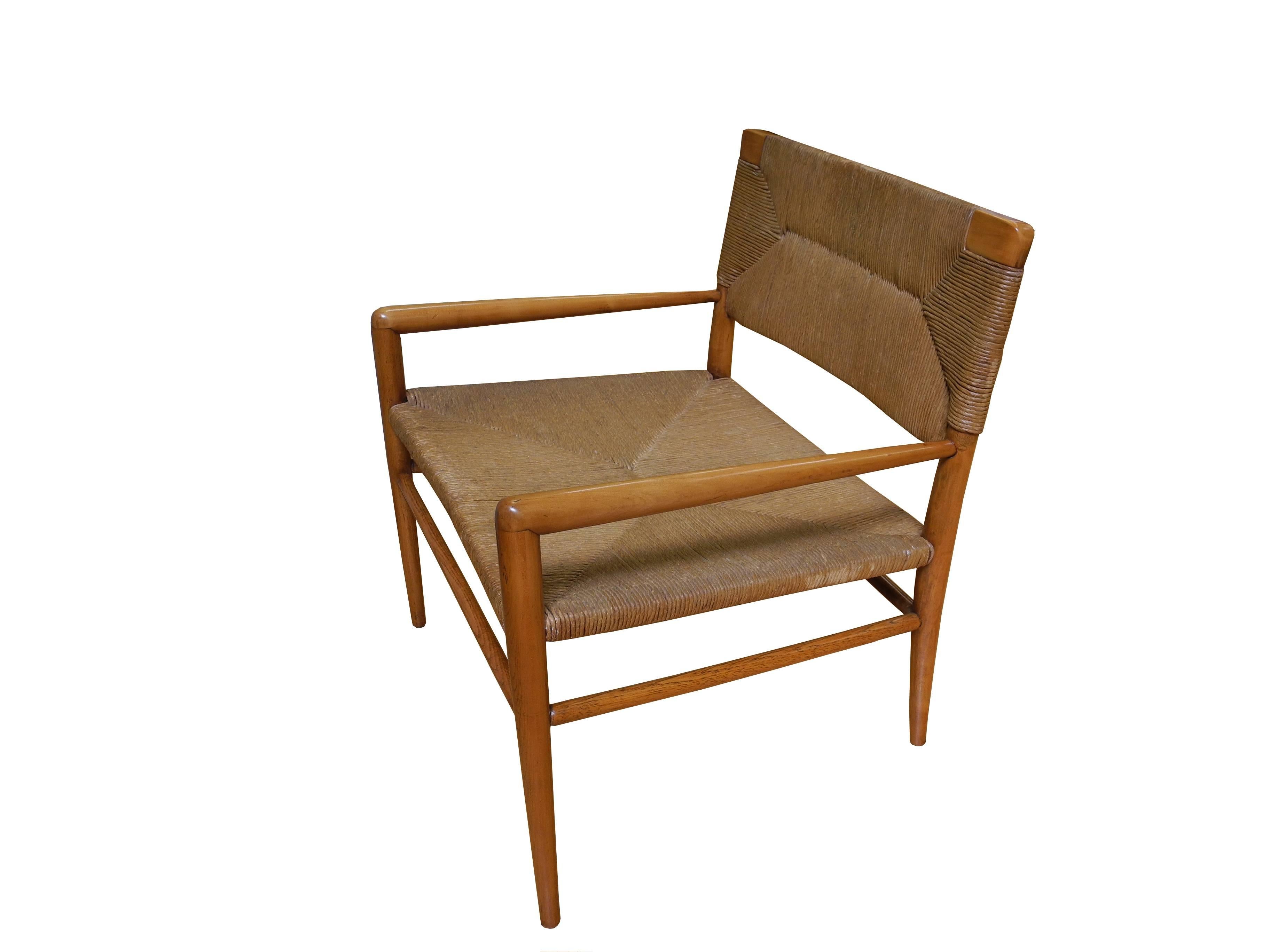 20th Century Mid-Century Modern Lounge Chair by Mel Smilow Furniture in Walnut and Rush For Sale