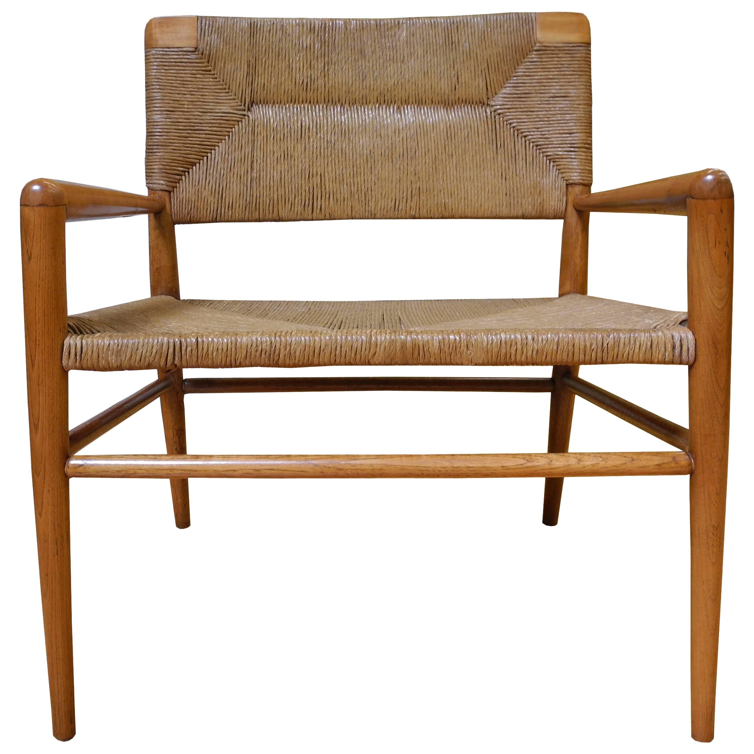 Mid-Century Modern Lounge Chair by Mel Smilow Furniture in Walnut and Rush For Sale