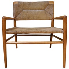 Mid-Century Modern Lounge Chair by Mel Smilow Furniture in Walnut and Rush