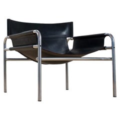 Used Mid-Century Modern Lounge Chair in Black Leather by Walter Antonis, 1972
