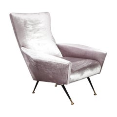 Moderner Loungesessel aus lavendelfarbenem Samt aus der Mitte des Jahrhunderts, Marco Zanuso zugeschrieben