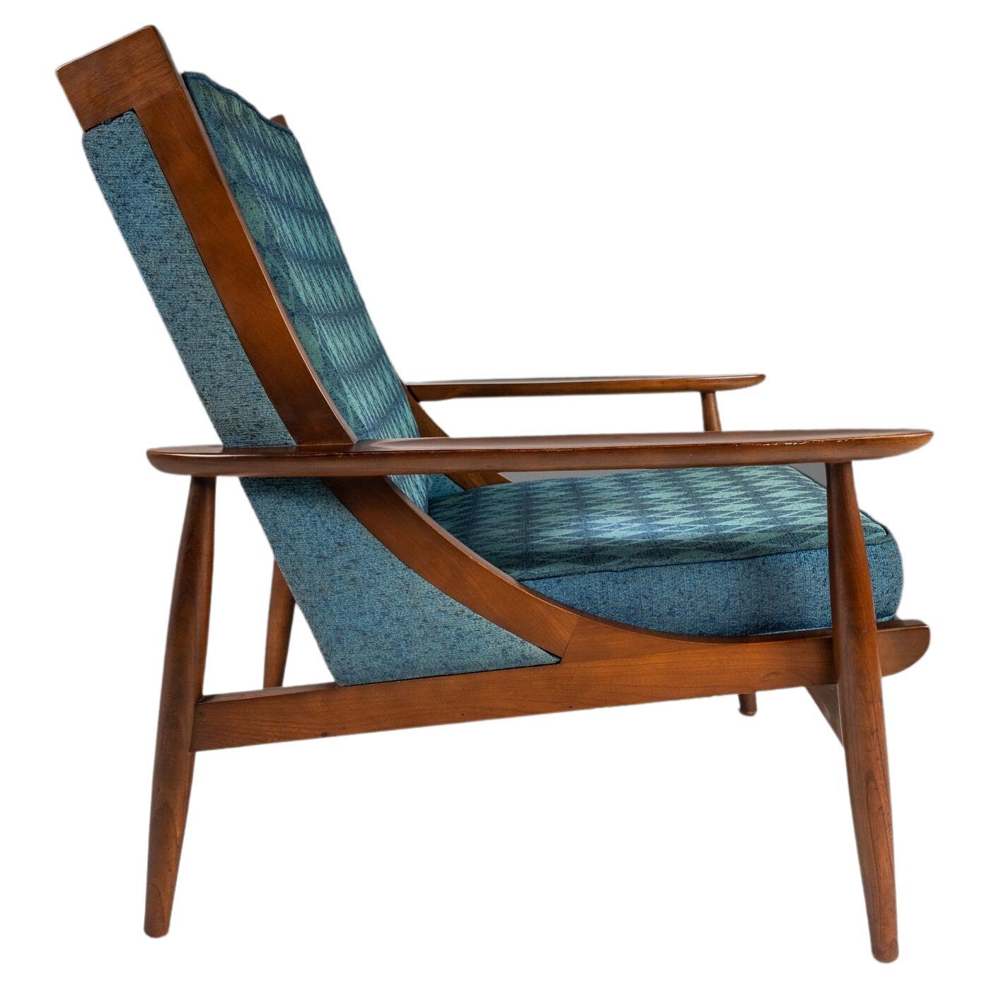 Mid Century Modern Lounge Chair in Walnut & Original Fabric, USA, c. 1950s