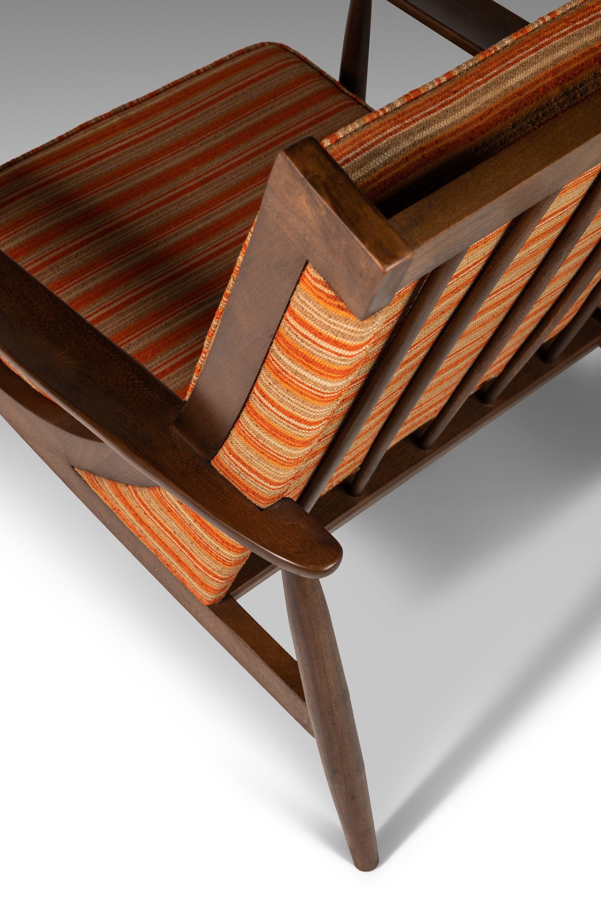 Mid-Century Modern Lounge Chair in Walnut & Original Orange Fabric, USA, c. 1950 5