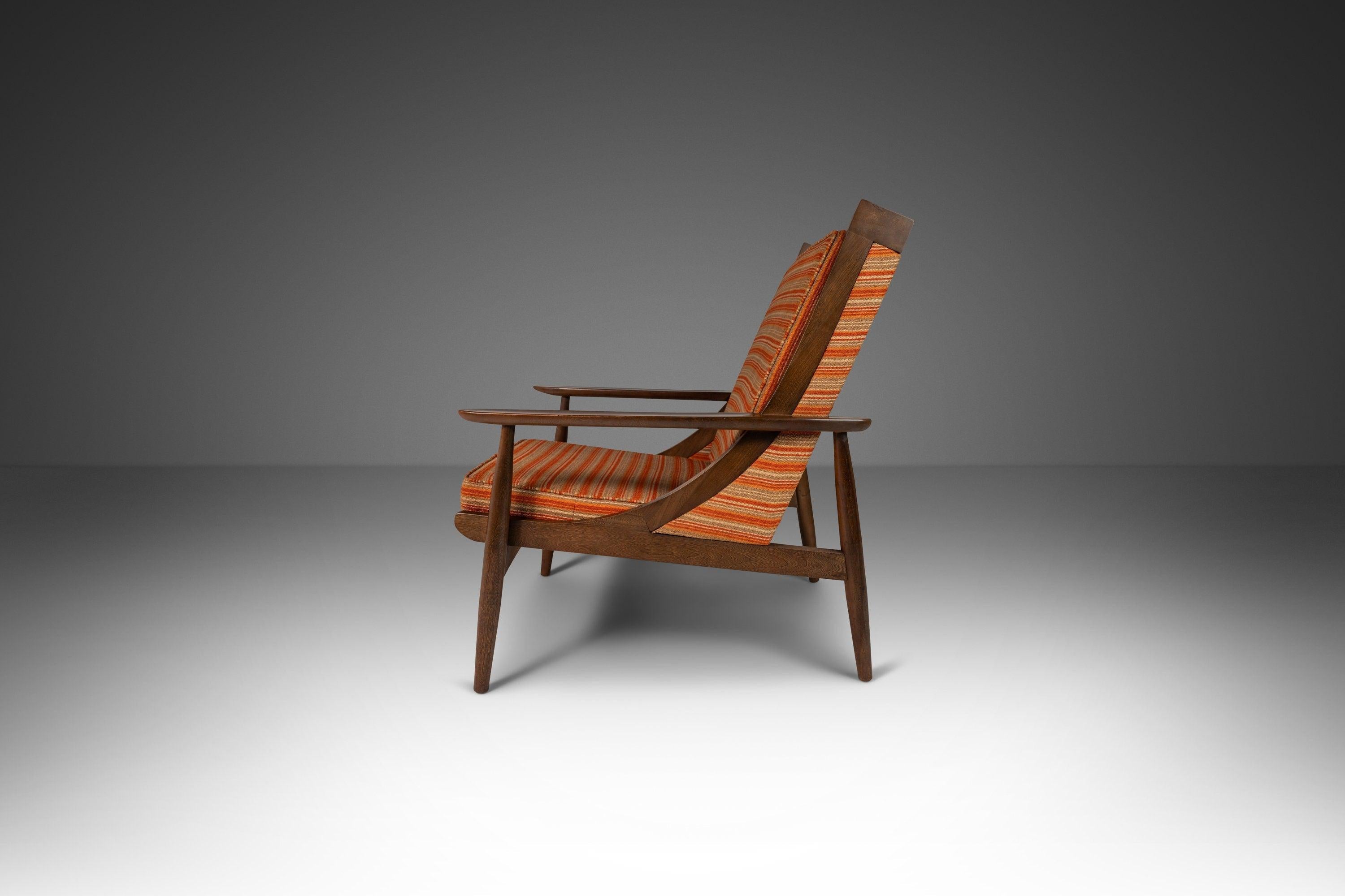 Mid-Century Modern Lounge Chair in Walnut & Original Orange Fabric, USA, c. 1950 1