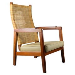 Mid-Century Modern Lounge Chair in Wood and Cane