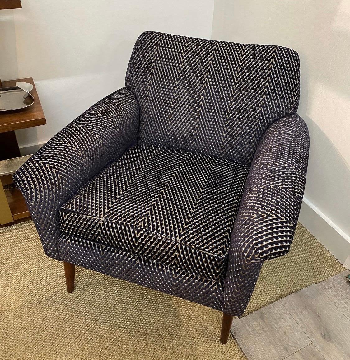 Fabric Mid-Century Modern Lounge Chair Newly Reupholstered