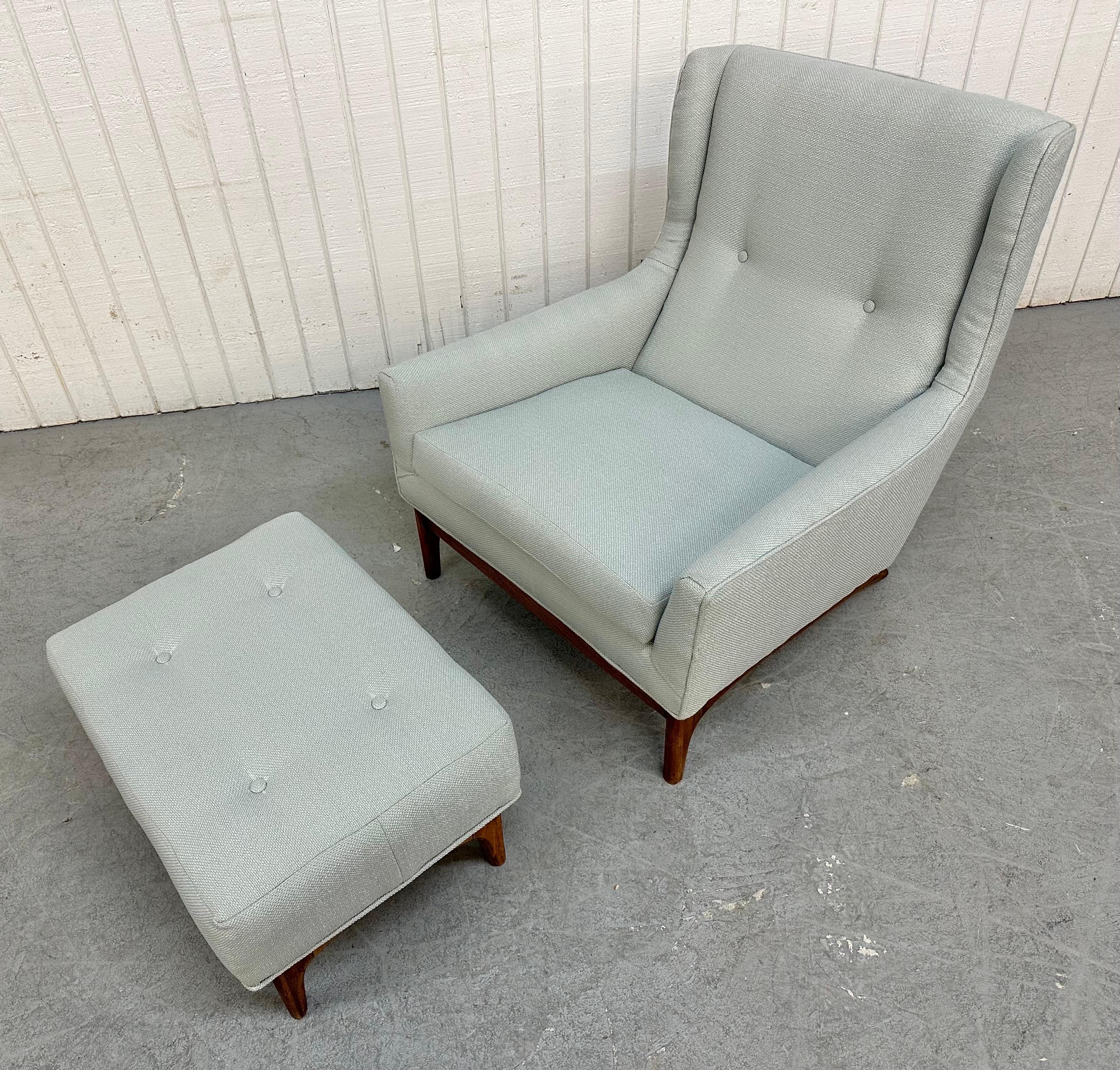 This listing is for a Mid-Century Modern Lounge Chair & Ottoman. Featuring an chair chair with matching ottoman, walnut legs, removable cushion, and new light gray upholstery. This is an exceptional combination of quality and design.
