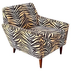 Mid-Century Modern Lounge Chair w/ Zebra Print Upholstery & Tapered Legs