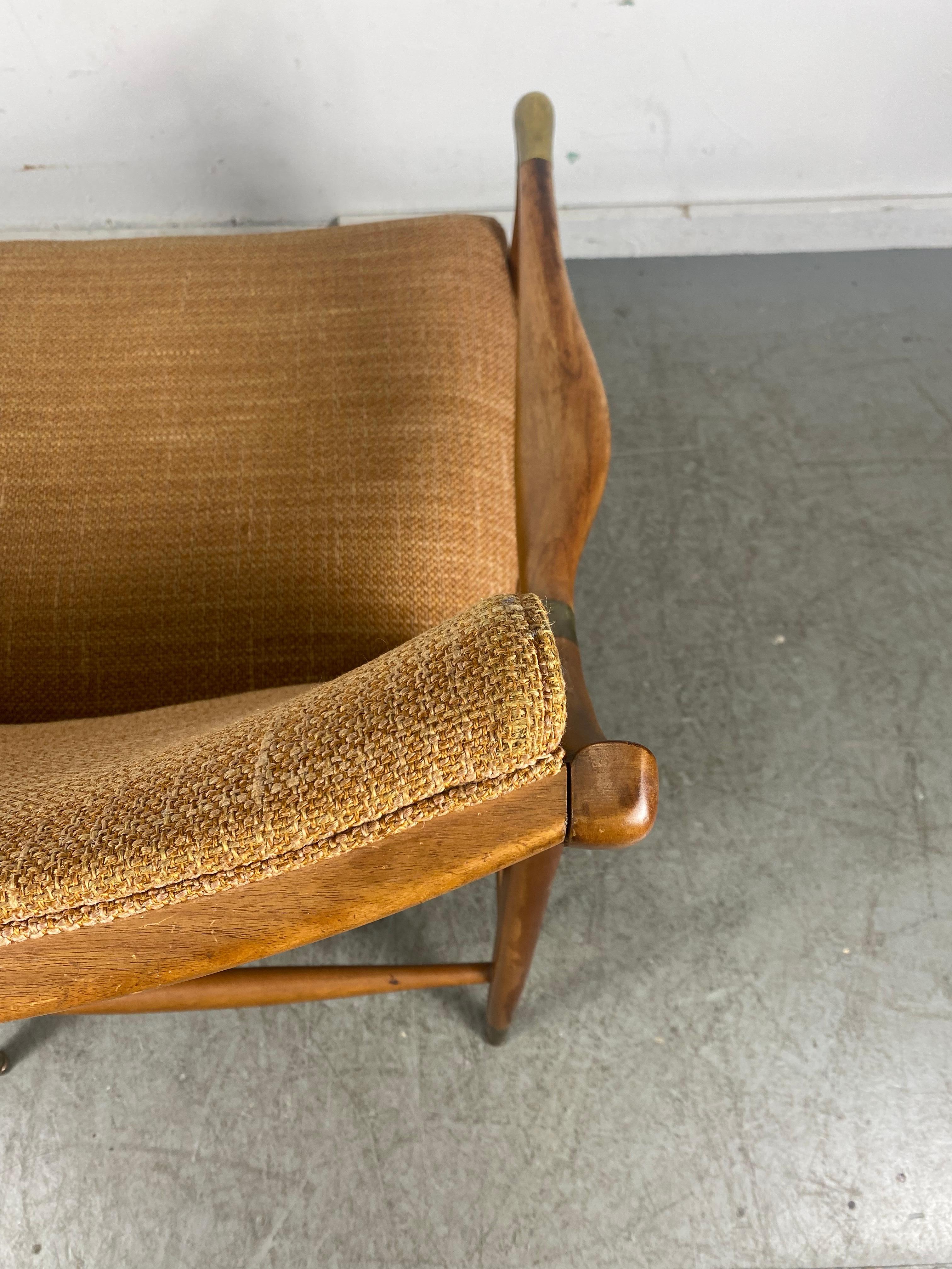 Mid-20th Century Mid-Century Modern Lounge Chair, Walnut /Brass Accents, Jamestown Royal Up Co