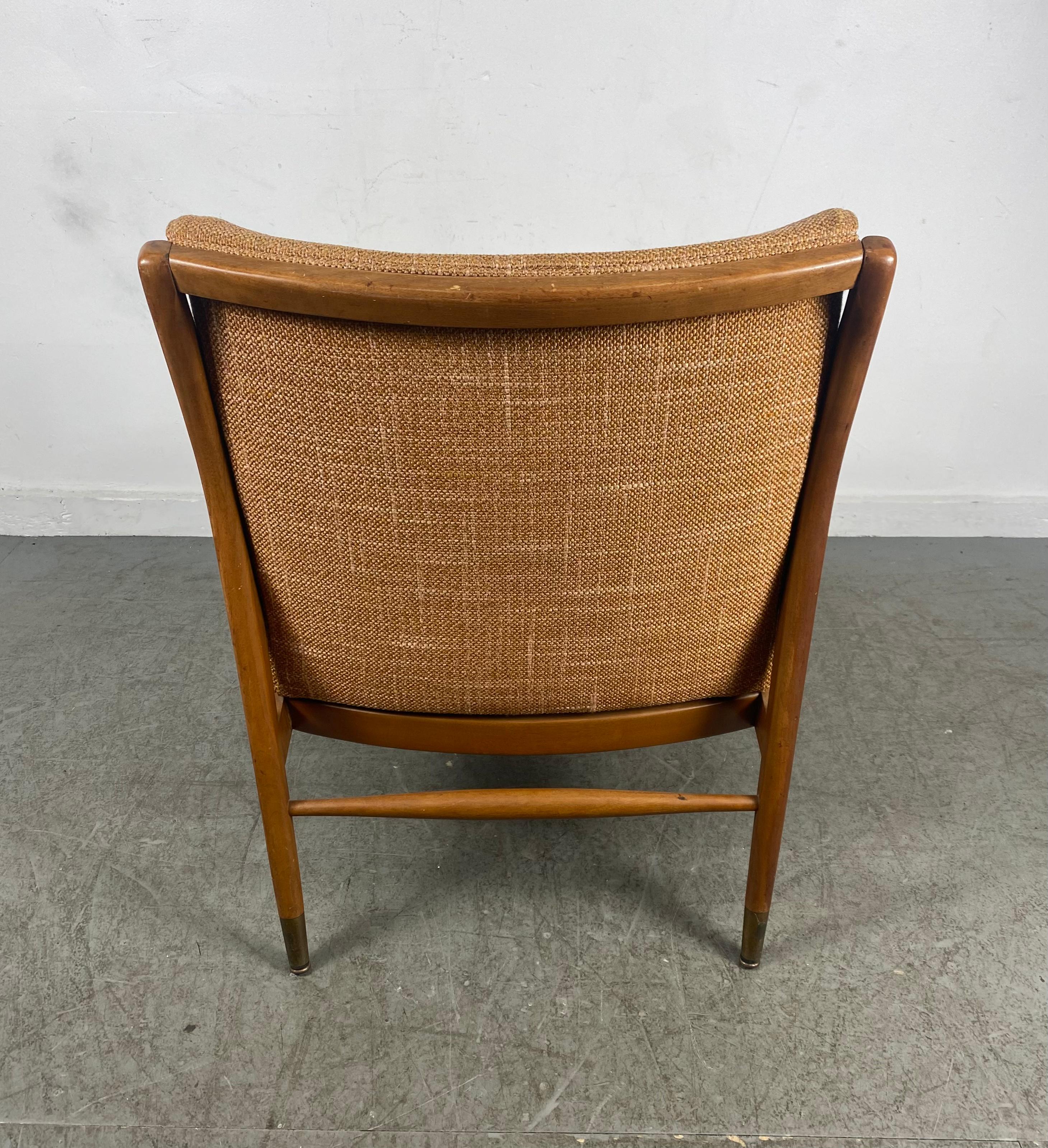 Mid-Century Modern Lounge Chair, Walnut /Brass Accents, Jamestown Royal Up Co 1