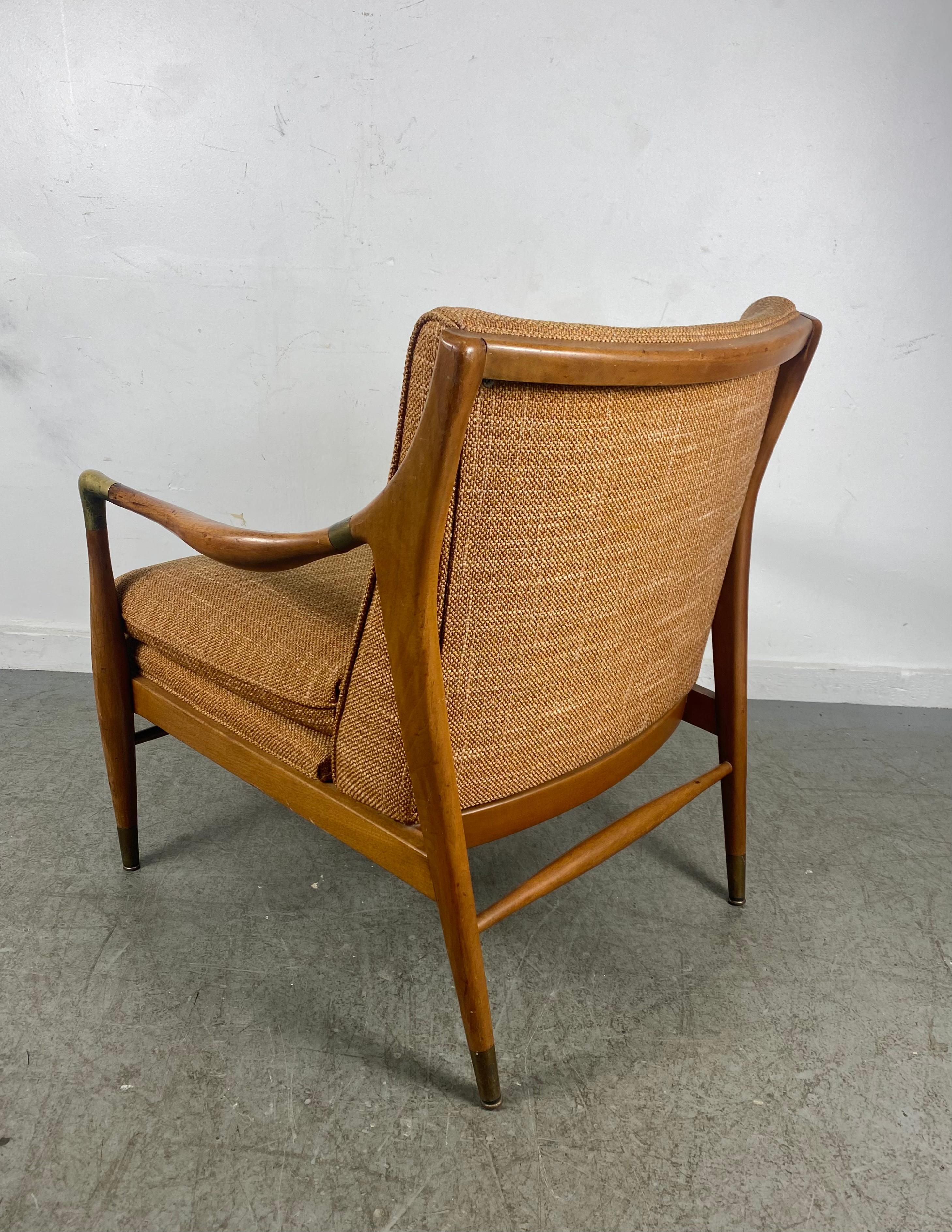 Mid-Century Modern Lounge Chair, Walnut /Brass Accents, Jamestown Royal Up Co 2