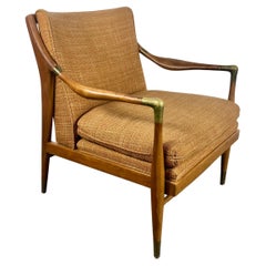 Mid-Century Modern Lounge Chair, Walnut /Brass Accents, Jamestown Royal Up Co