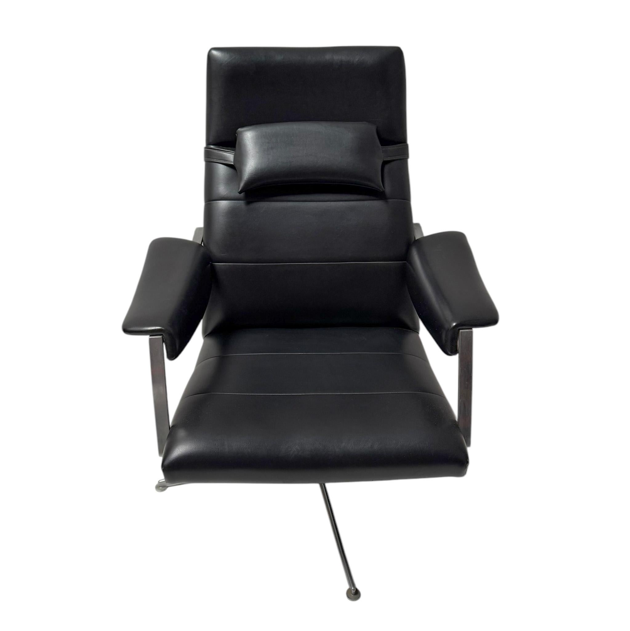 Late 20th Century Mid-Century Modern Lounge Chair with Black Faux Leather, 1970s For Sale