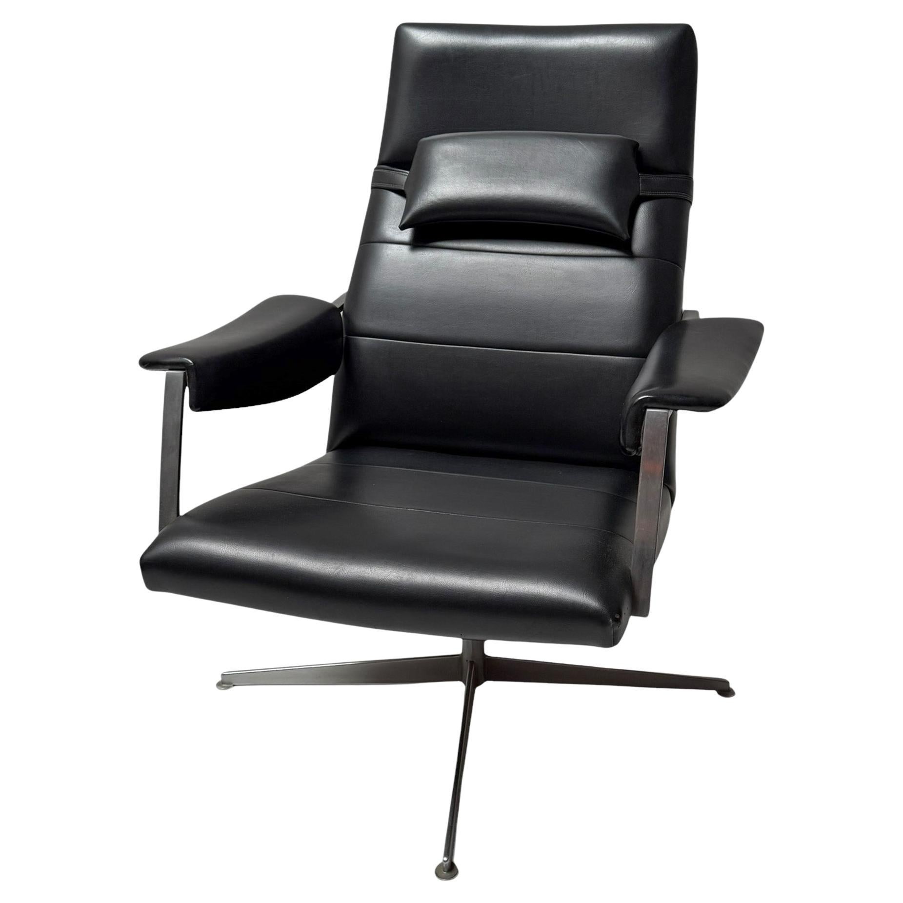 Mid-Century Modern Lounge Chair with Black Faux Leather, 1970s