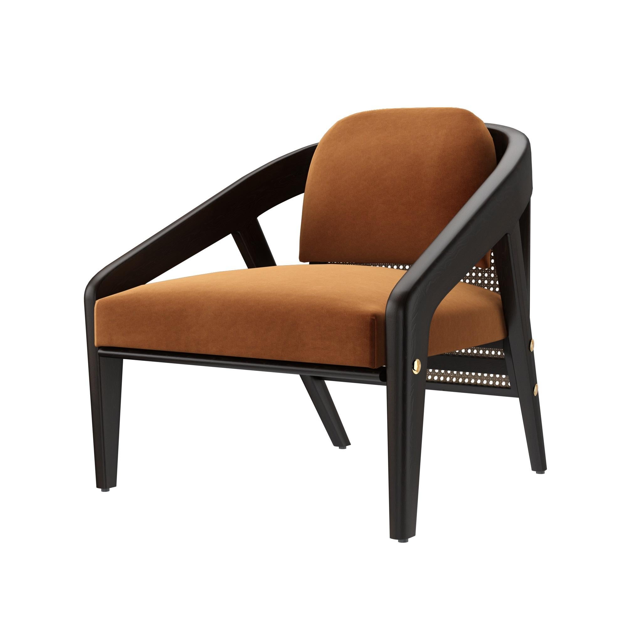 Mid-Century moderno Sedia da salotto moderna di metà secolo con struttura in noce e canna intrecciata Nature in vendita