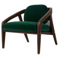 Mid-Century Modern Lounge Chair with Natural Woven Cane and Walnut Frame