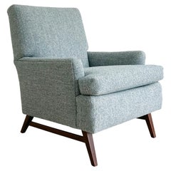 Mid-Century Modern Lounge Chair with New Light Grey/Blue Tweed Upholstery