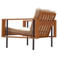 Moderner Loungesessel aus der Mitte des Jahrhunderts mit offenen Rahmen aus Holz und Eisen