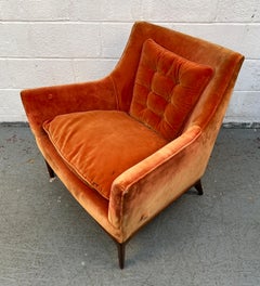 Mid-Century Modern Lounge Chair with Orange Velvet Upholstery