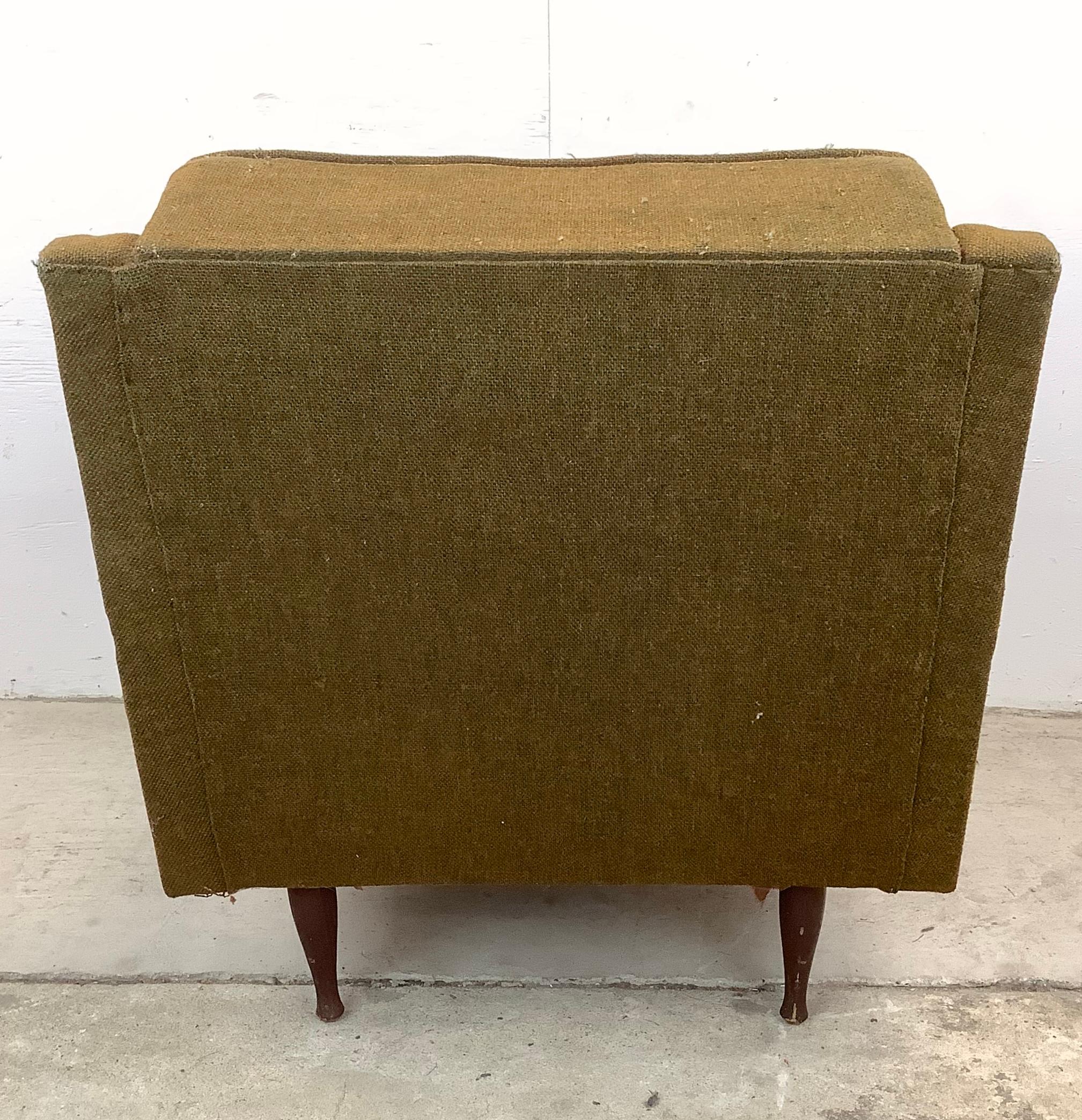 Upholstery Mid-Century Modern Lounge Chair With walnut arms For Sale