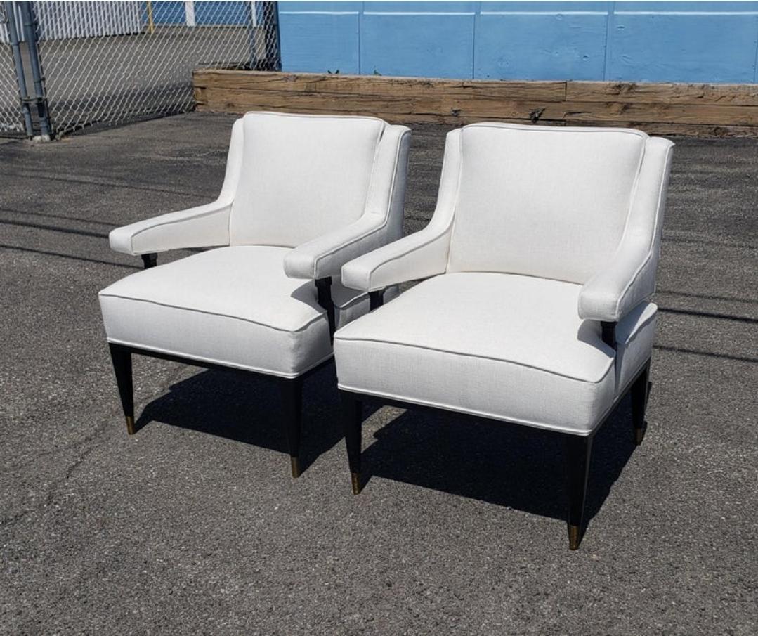 Everything about these chairs is right on the money. The perfect amount of upholstery, wood and quality.
The lies are strong ad angular, suggesting movement. The seats are wide ad comfortable to all. 
These chairs have been fully rebuilt and