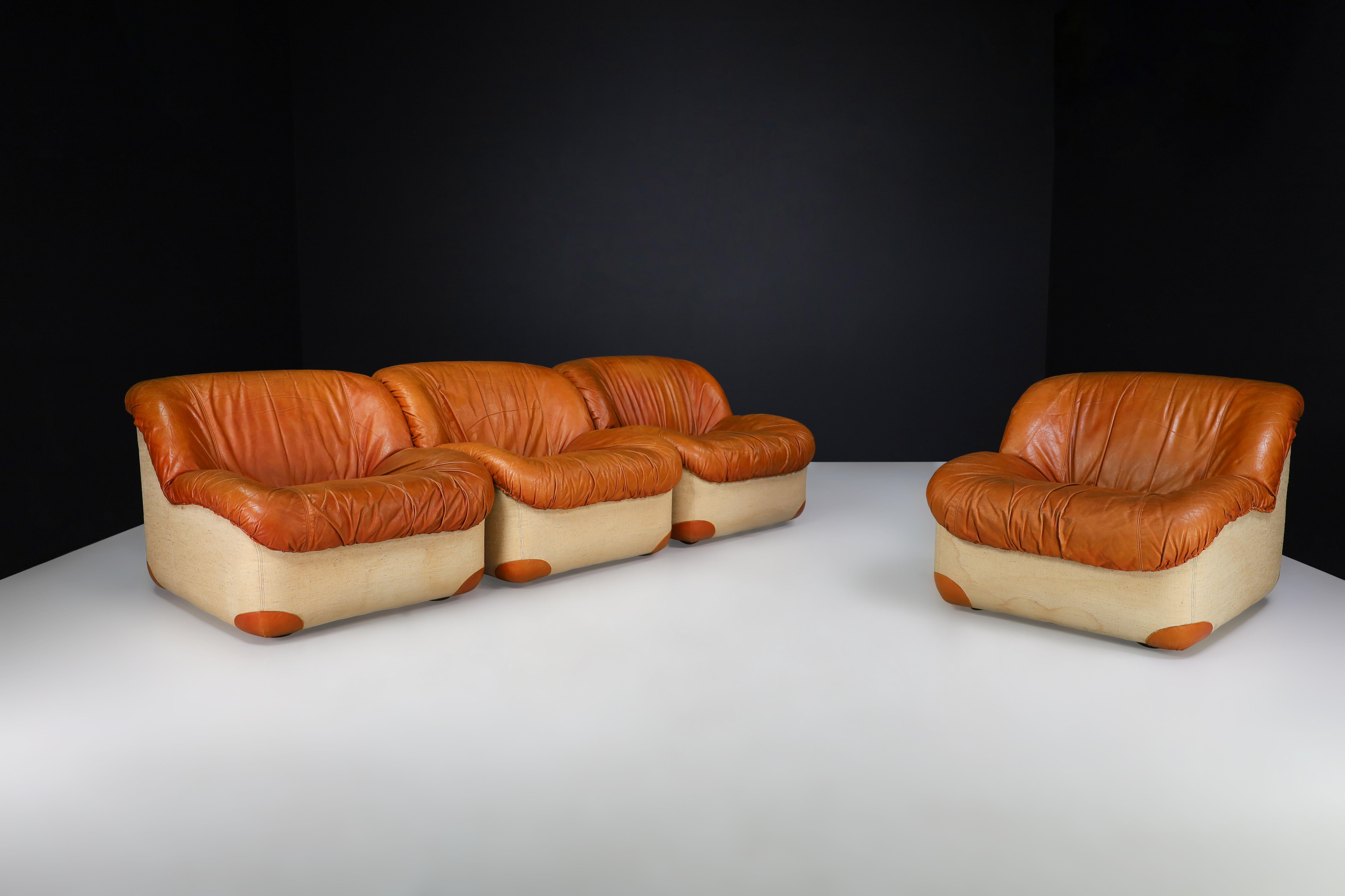 Sillas de salón modernas de mediados de siglo de Guido Faleschini en cuero coñac patinado en venta 5