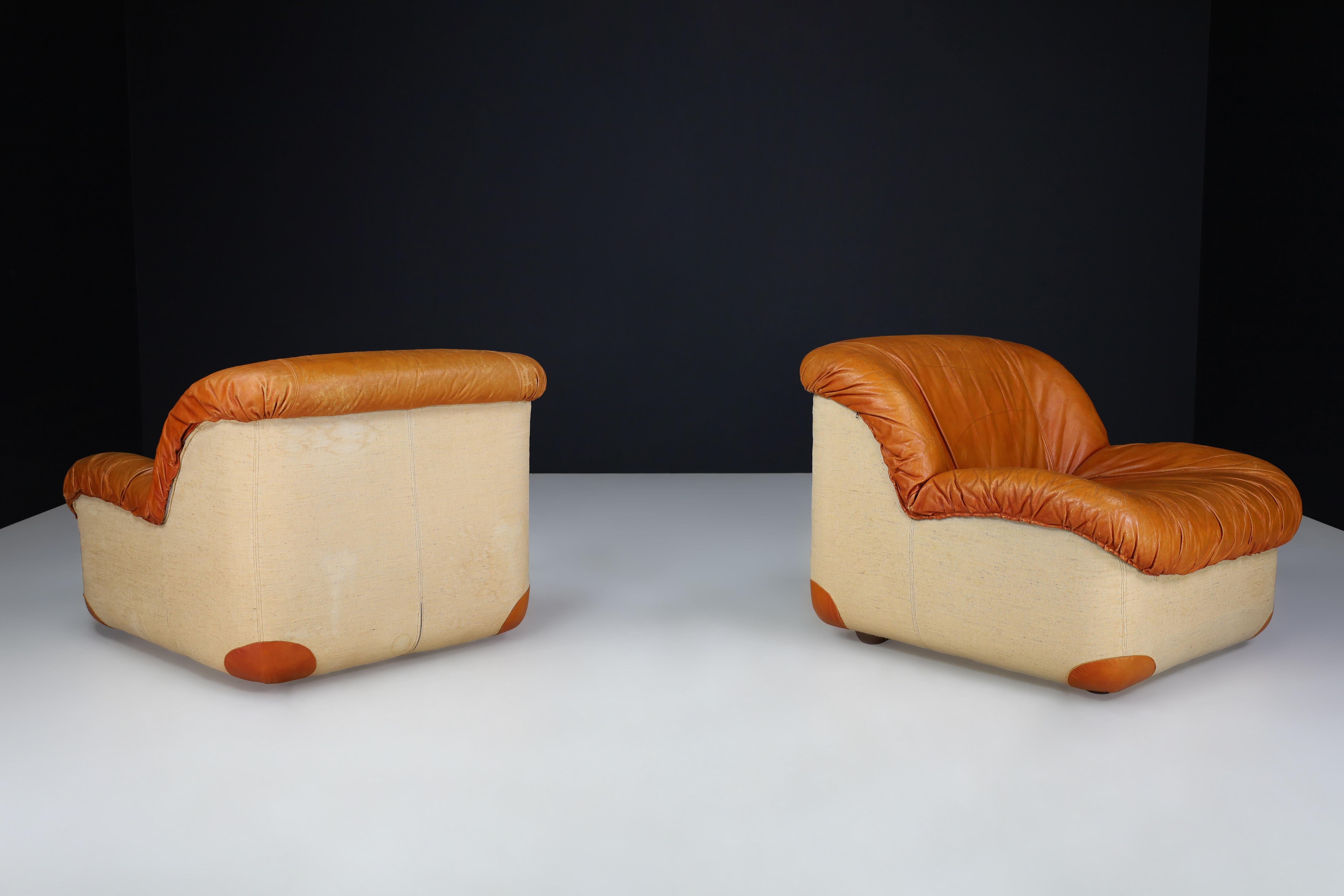 Sillas de salón modernas de mediados de siglo de Guido Faleschini en cuero coñac patinado Italiano en venta
