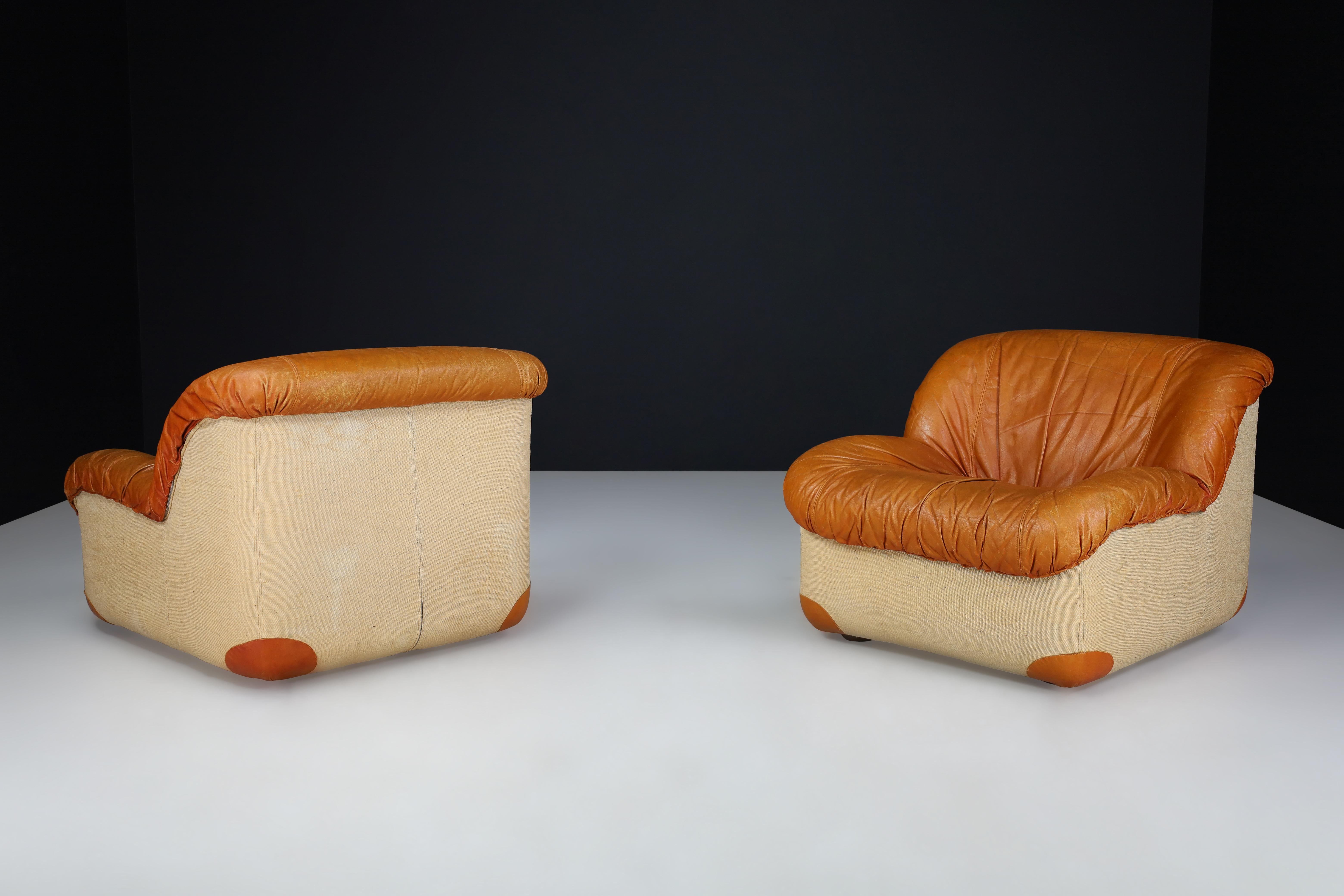 Sillas de salón modernas de mediados de siglo de Guido Faleschini en cuero coñac patinado en Bueno estado para la venta en Almelo, NL