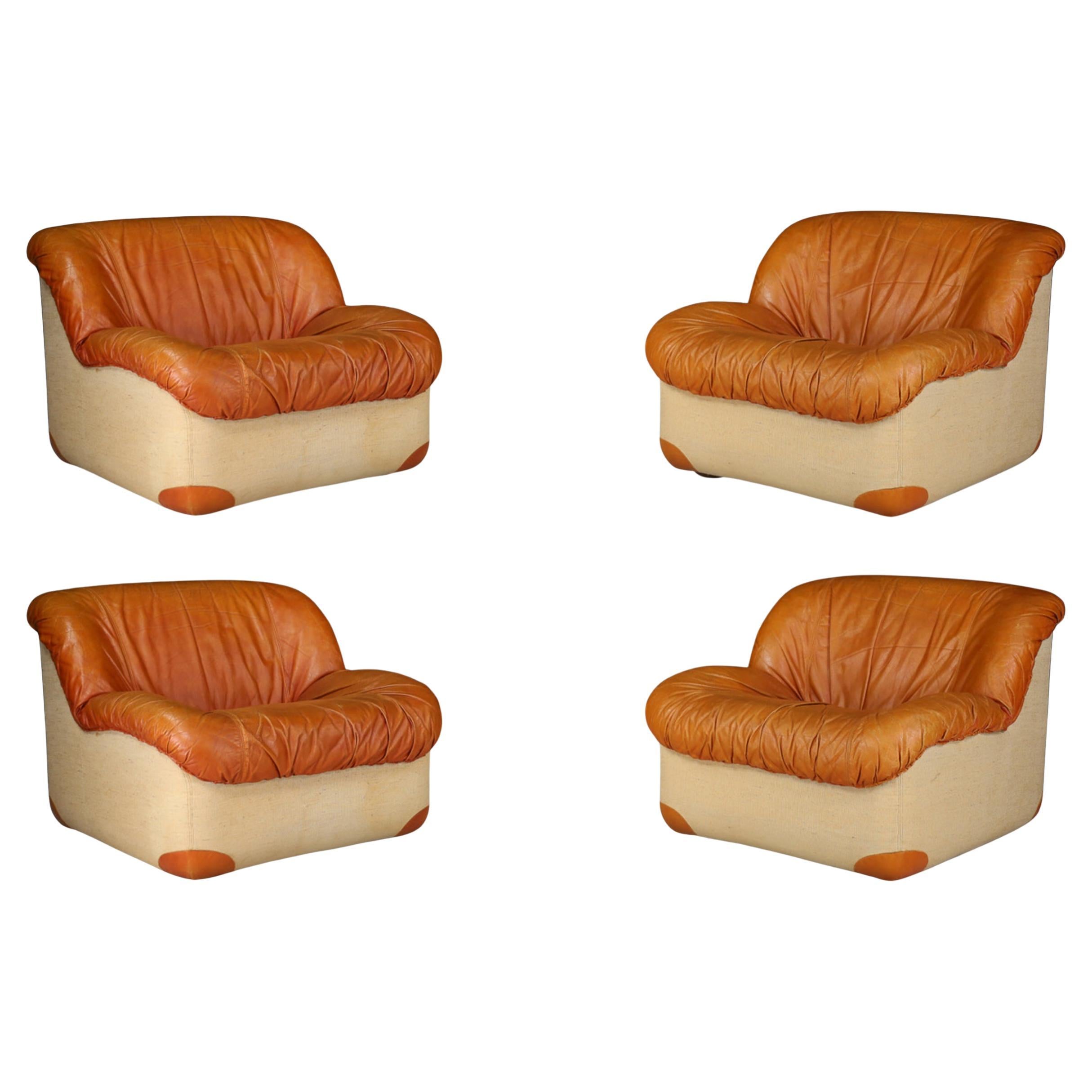 Mid-Century Modern Lounge Chairs by Guido Faleschini in Patinated Cognac Leather