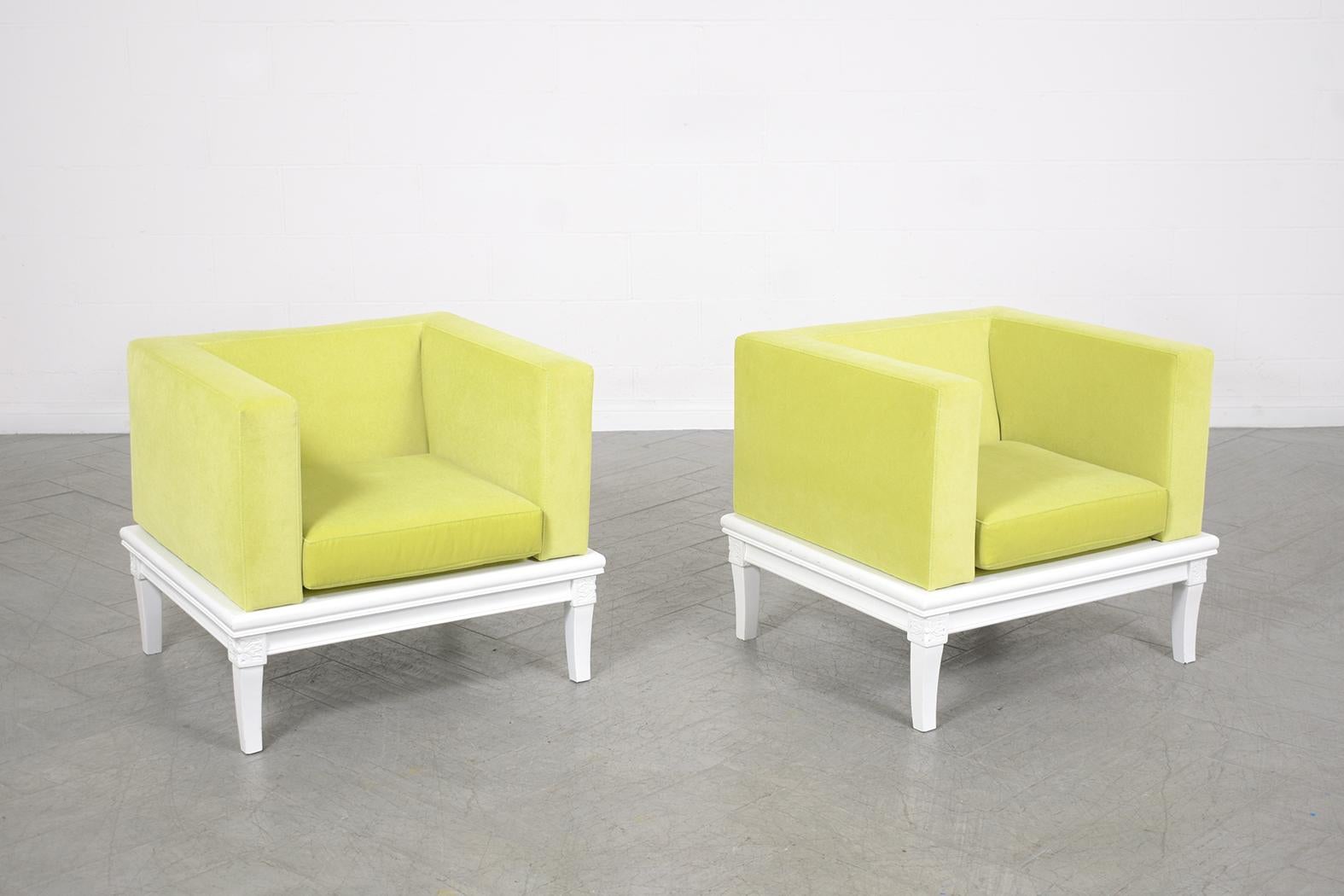 Lacquered Modern Green Velvet Lounge Chairs: Vintage Elegance Meets Contemporary Comfort