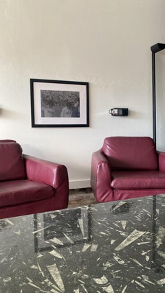 Mid Century Modern Lounge Chairs in a Maroon Leather