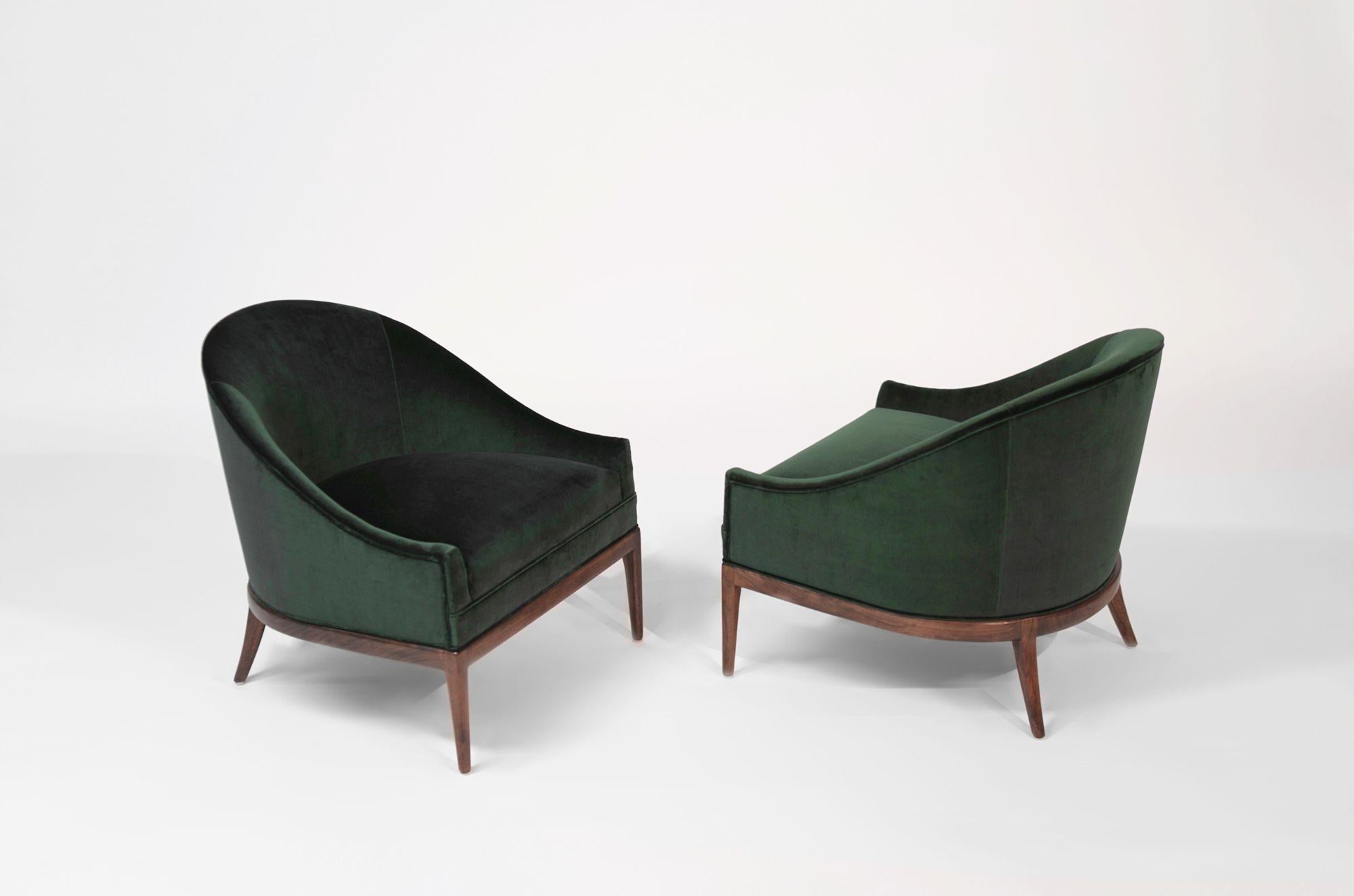 Sedie da salotto moderne di metà secolo in velluto smeraldo, C.C. 1950 in vendita 3