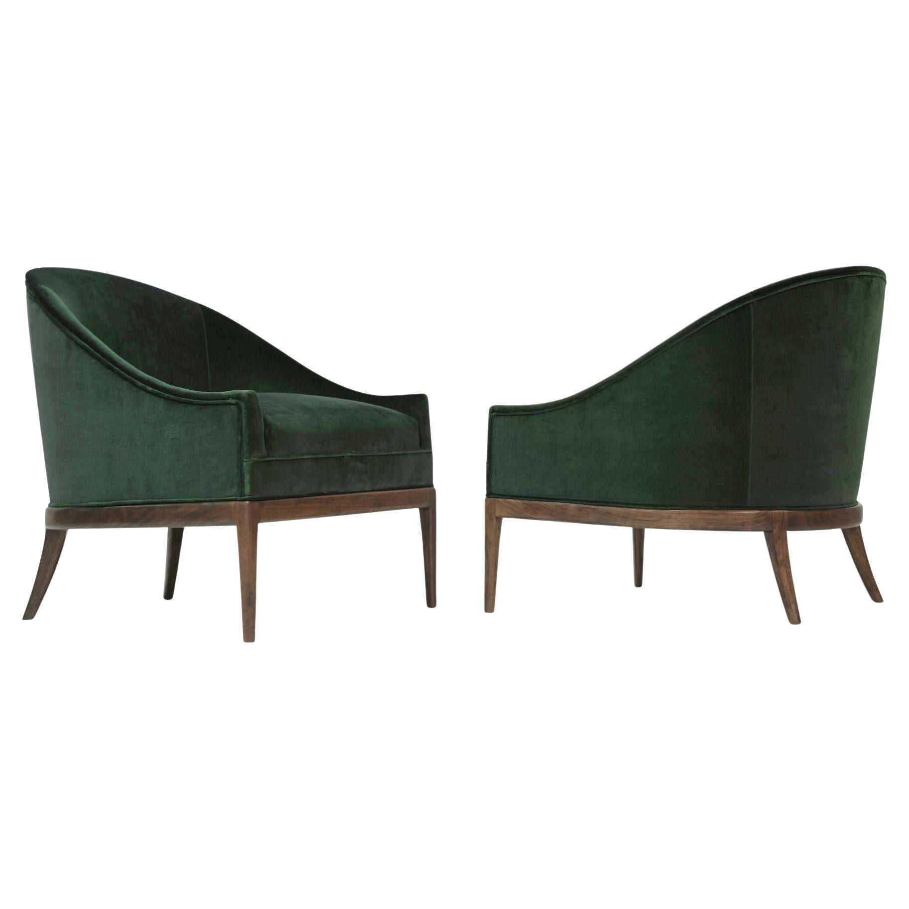 Mid-Century Modern Lounge Chairs in Emerald Velvet, C. 1950s