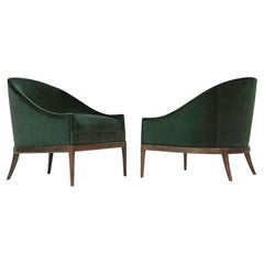 Mid-Century Modern Lounge Chairs in Emerald Velvet, C. 1950s