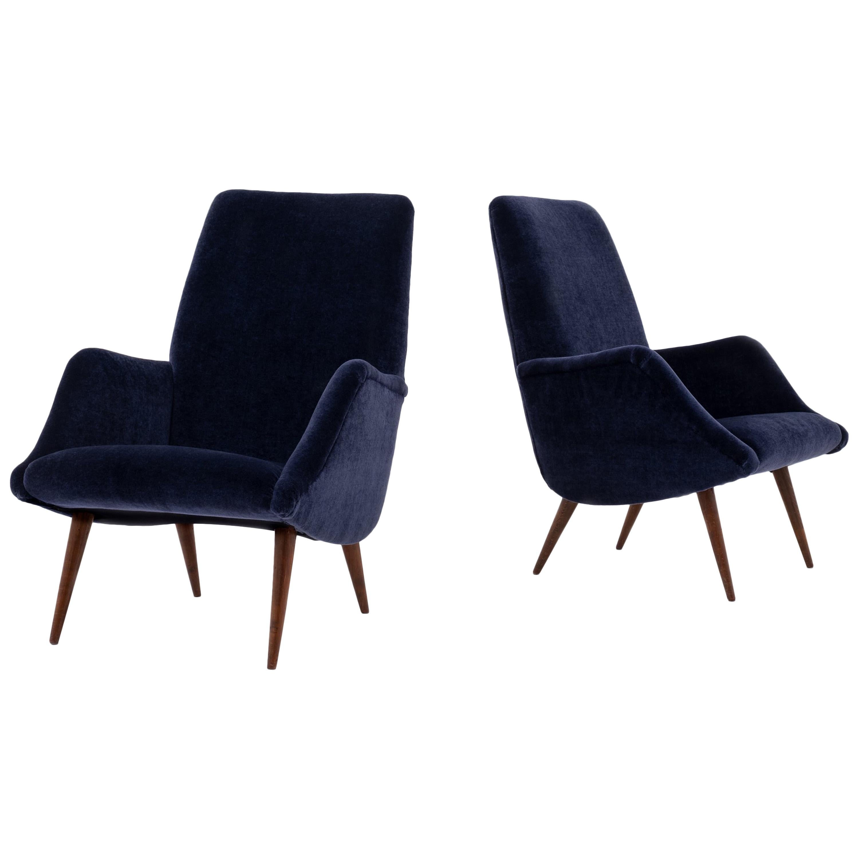 Mid-Century Modern Lounge Chairs in Mohair Velvet by Carlo de Carli for Cassina