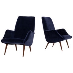 Sedie da salotto moderne di metà secolo in velluto mohair di Carlo De Carli per Cassina