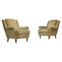 Mid-Century Modern Lounge Chairs in Muted Golden Velvet