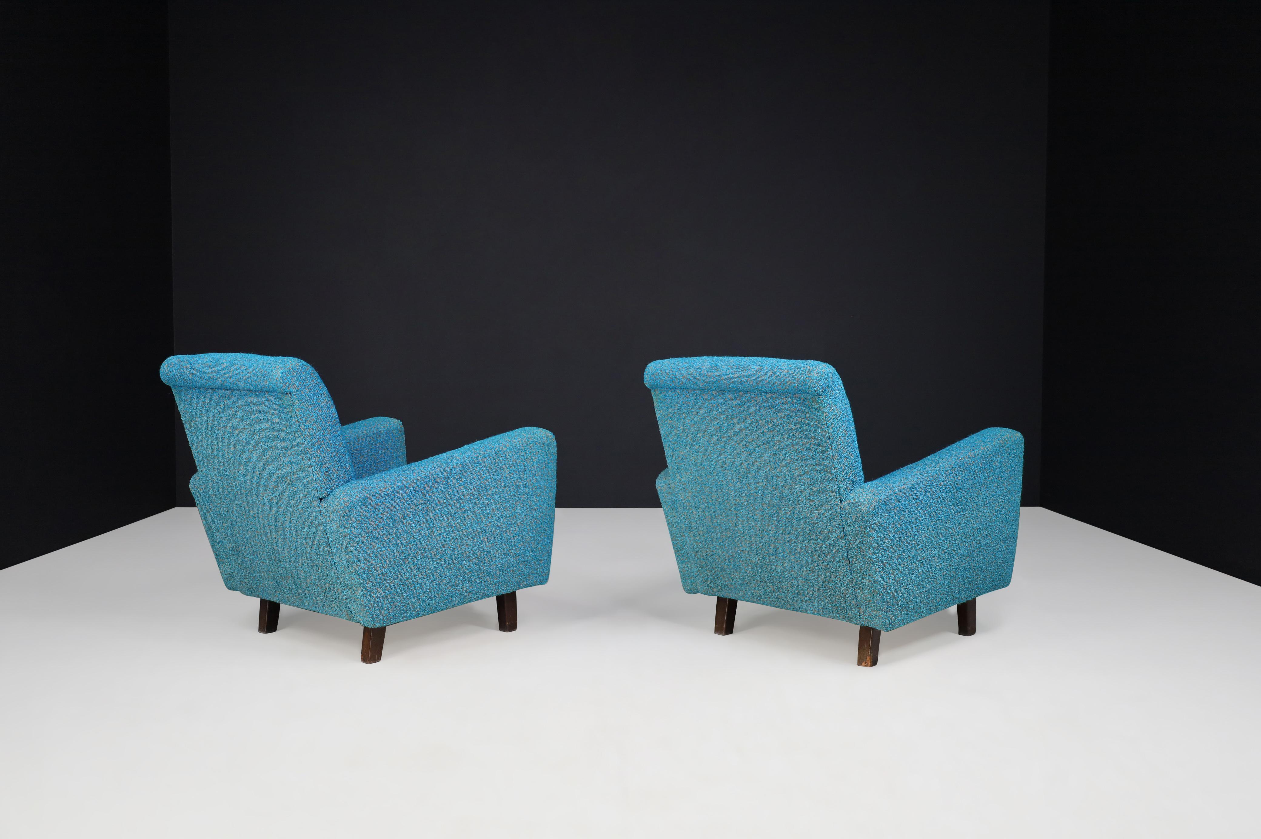 Czech Mid-Century Modern Lounge Chairs in Original Upholstery, Praque 1950s    For Sale