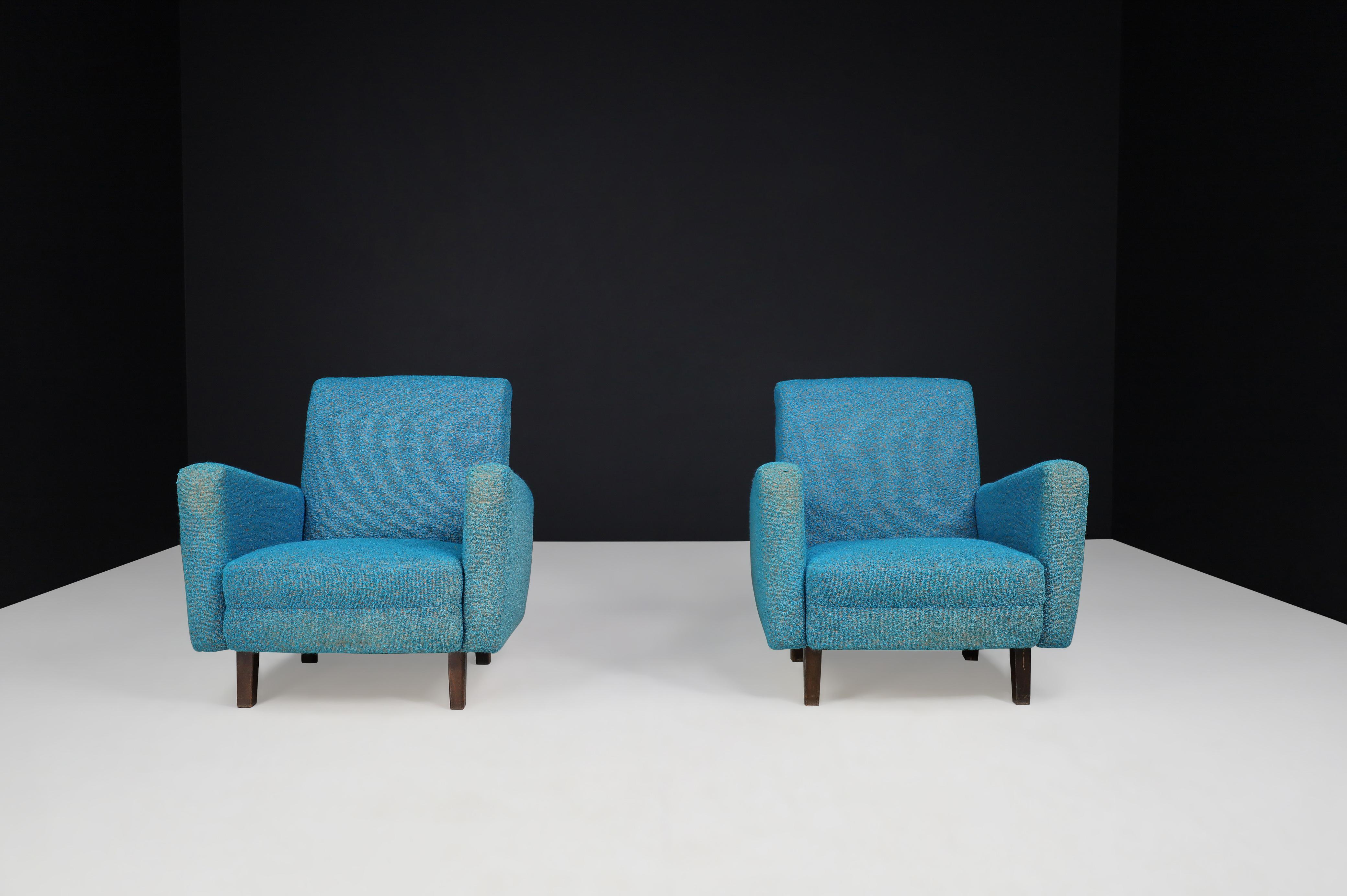 Fabric Mid-Century Modern Lounge Chairs in Original Upholstery, Praque 1950s    For Sale
