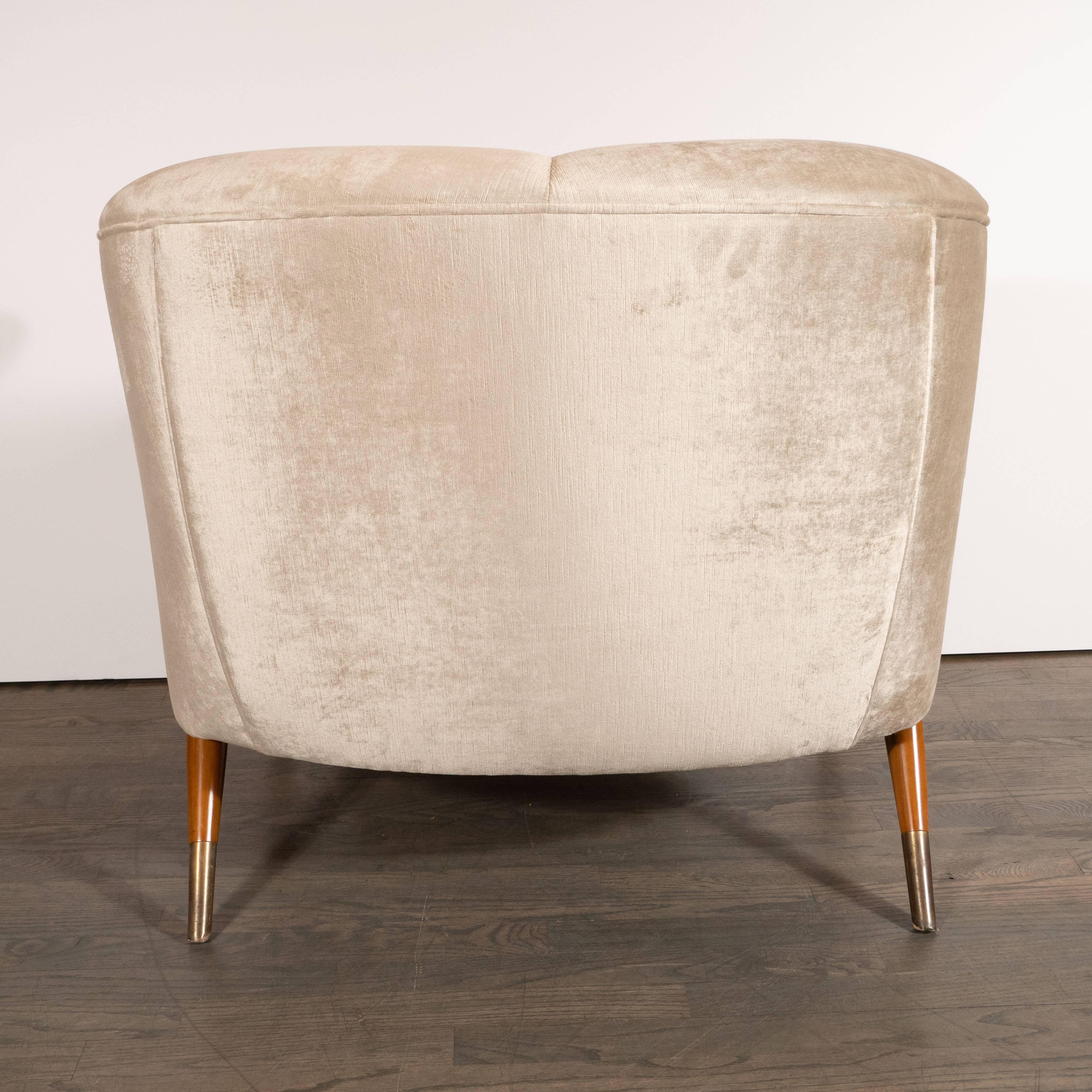 Mid-Century Modern Lounge Chairs in Walnut, Brass and Champagne Velvet by Karpen 1