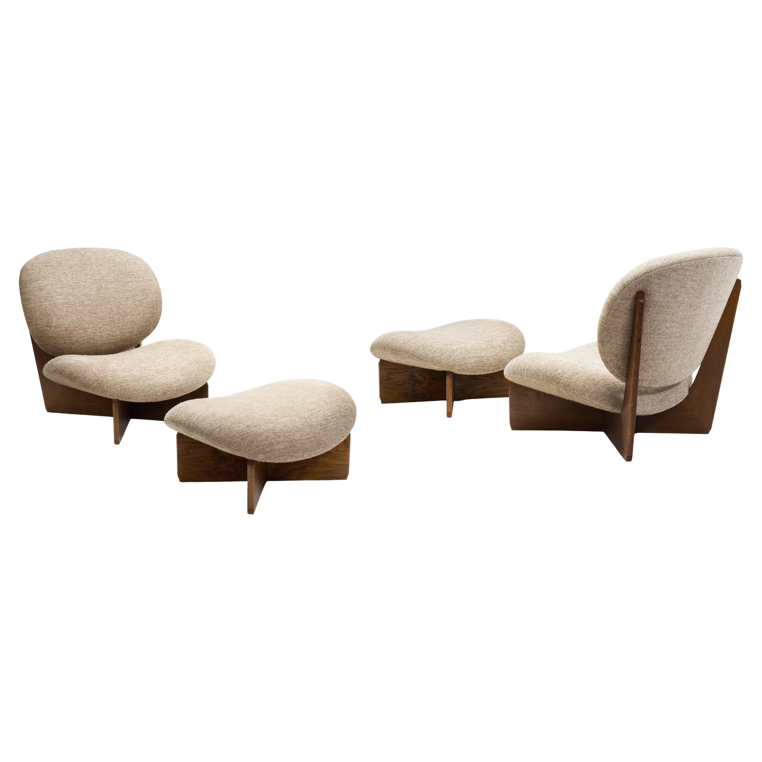 Mid-Century Modern Lounge Chairs with Footstools, Europe Late 20th Century