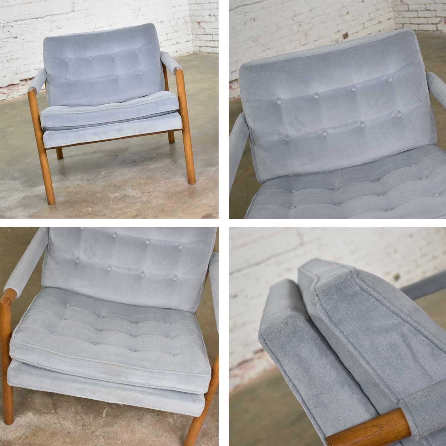 Mid-Century Modern Lounge Club Chair with Wood Frame and Ice Blue Velvet 8