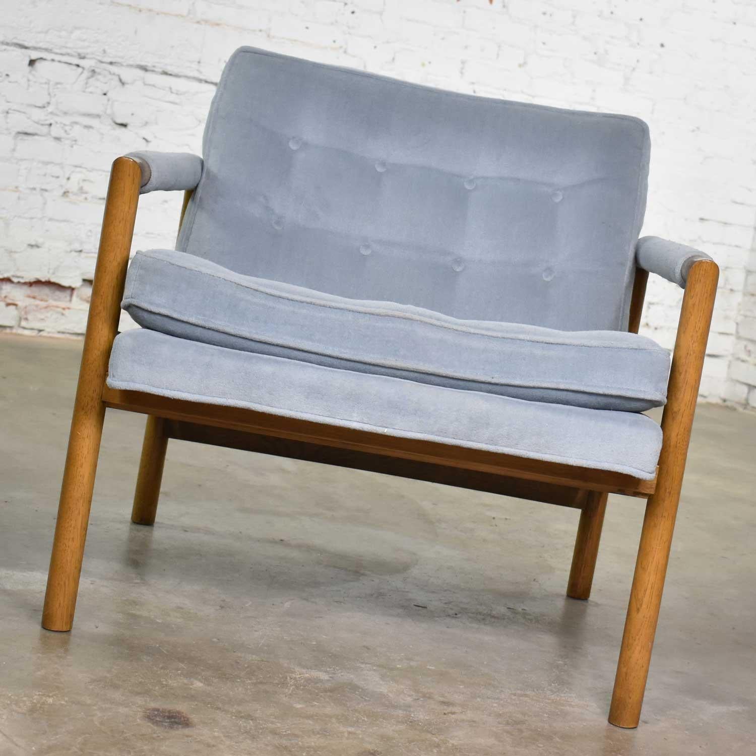 American Mid-Century Modern Lounge Club Chair with Wood Frame and Ice Blue Velvet