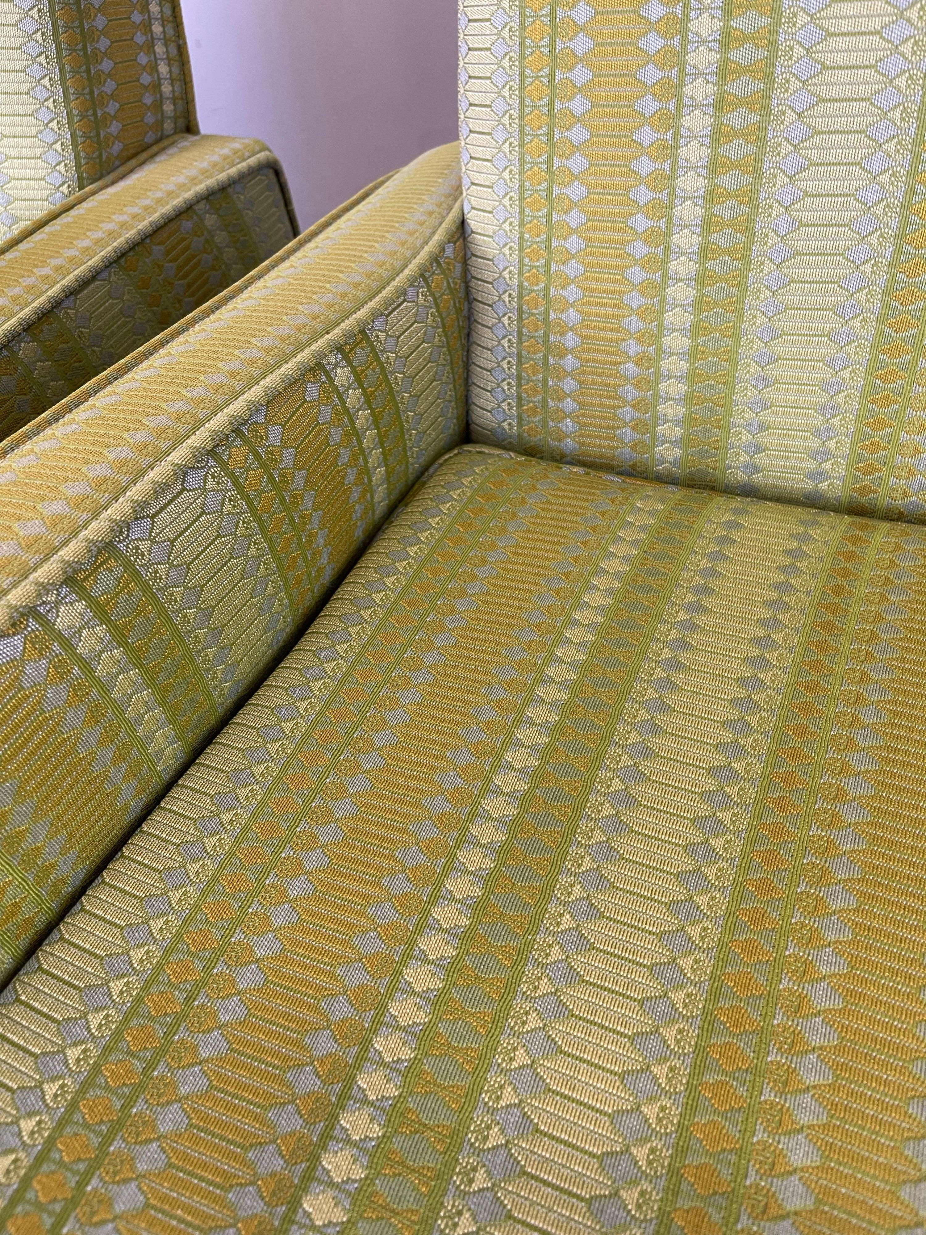 Throne Chairs in Alexander Girard Fabric by Edward Axel Roffman for B. Altman's  3