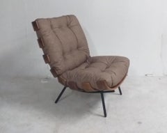 Mid-Century Modern Lounge Costela Chair with Ottoman with gray cushions