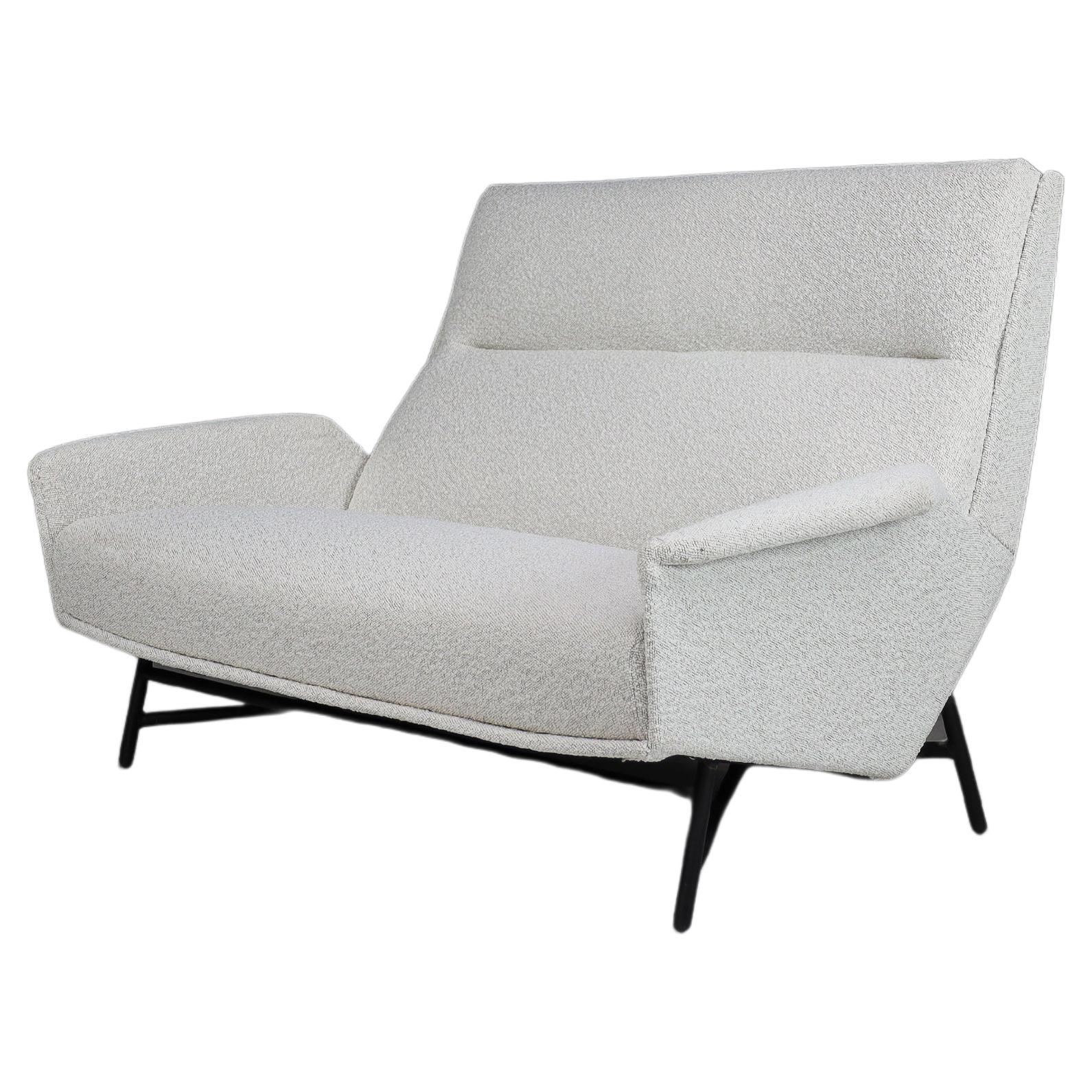 Mid-Century Modern Lounge Sofa in Re-Upholstered Bouclé by Guy Besnard 1959