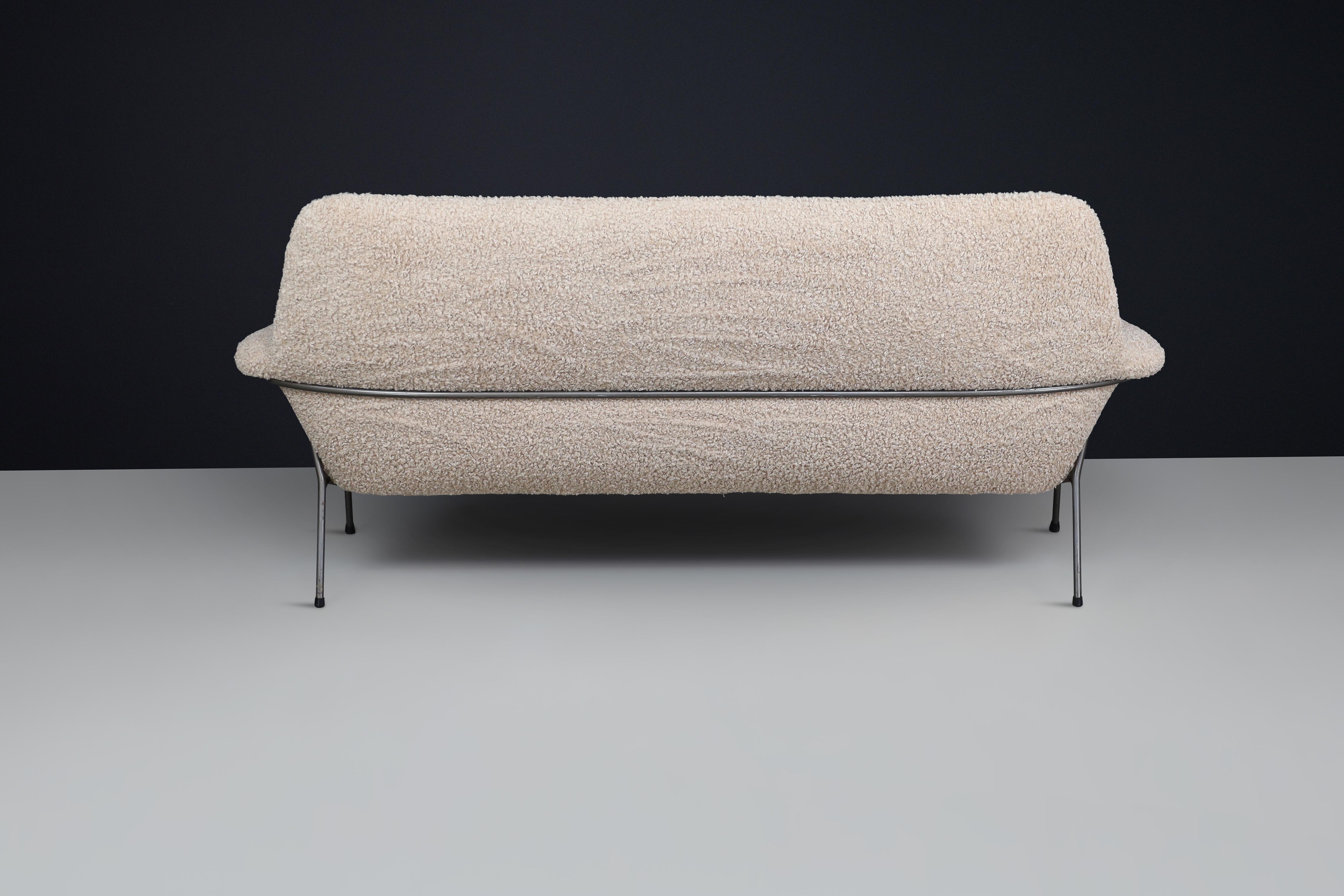 Metal Mid-Century Modern Lounge Sofa in Teddy Fabric, The Netherlands, 1960s For Sale